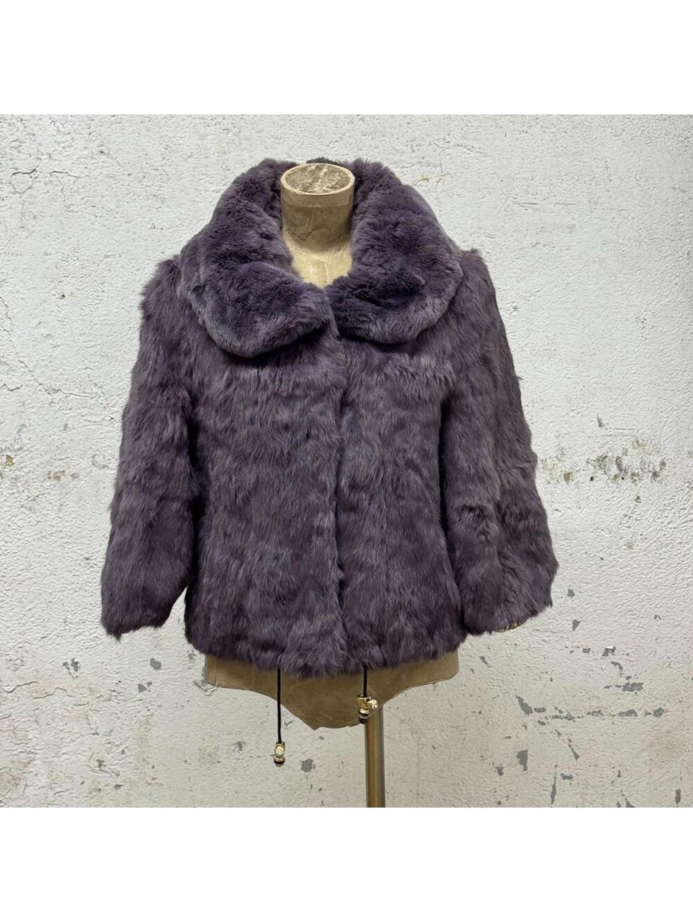 Vintage Y2K Lavender Purple Rabbit Fur Cropped Princess Jacket